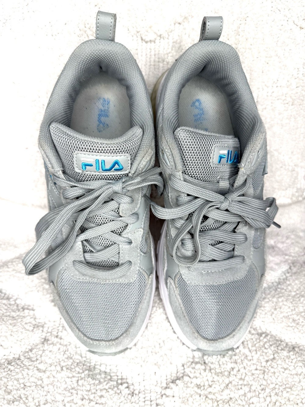 FILA Women's Light Gray Sneakers with Blue Logo Accent